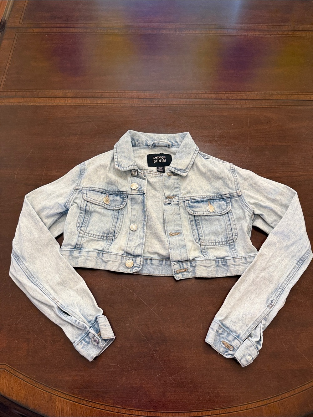 refuge Light Blue Cropped Kids Denim Jacket